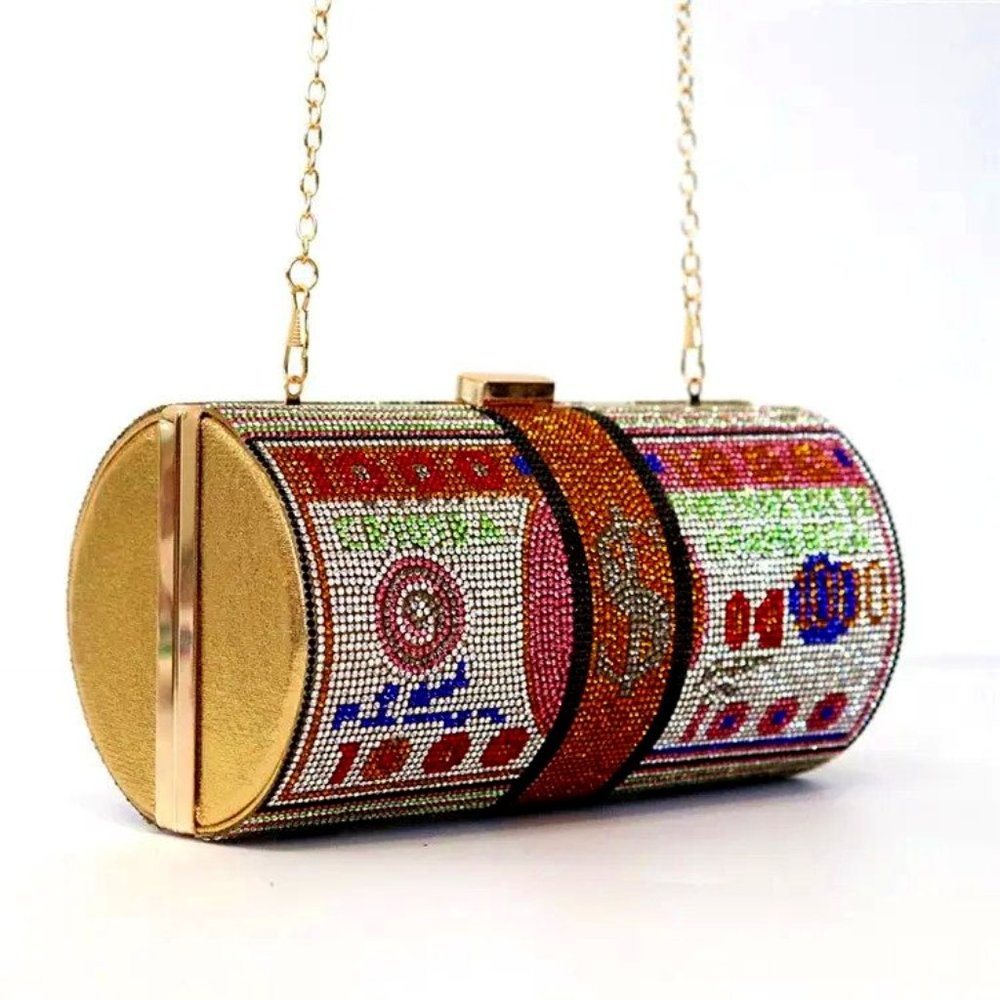 2 Pieces Set Rhinestone US Dollar Purse Evening Handbags Wedding Dinner Bag